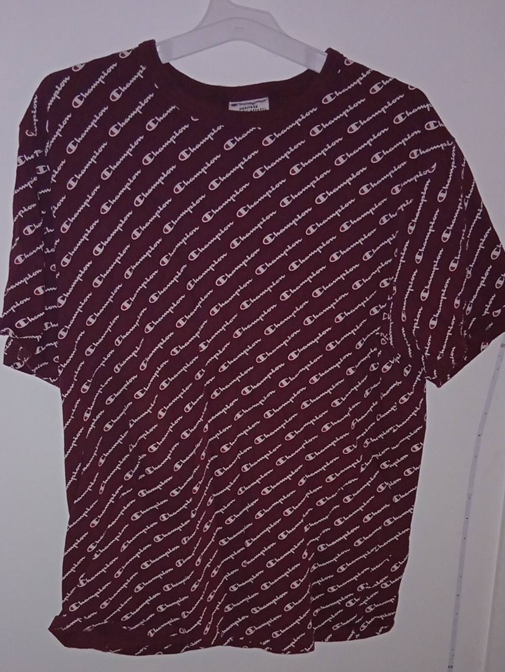 Champion Men’s Burgundy All-Over Logo Short Sleeve Tee